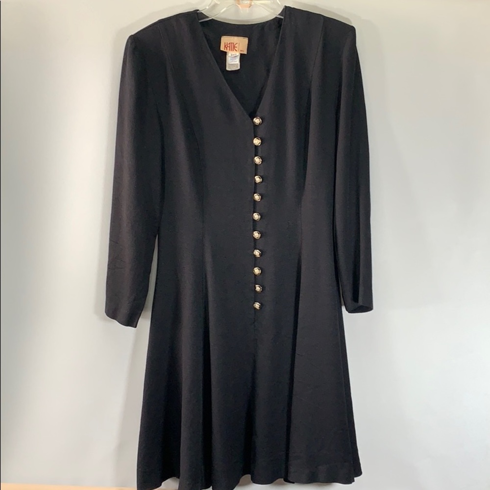 Katie Petites Mfg. Vintage Women’s Size 6 Made in USA Long Sleeve Black Dress